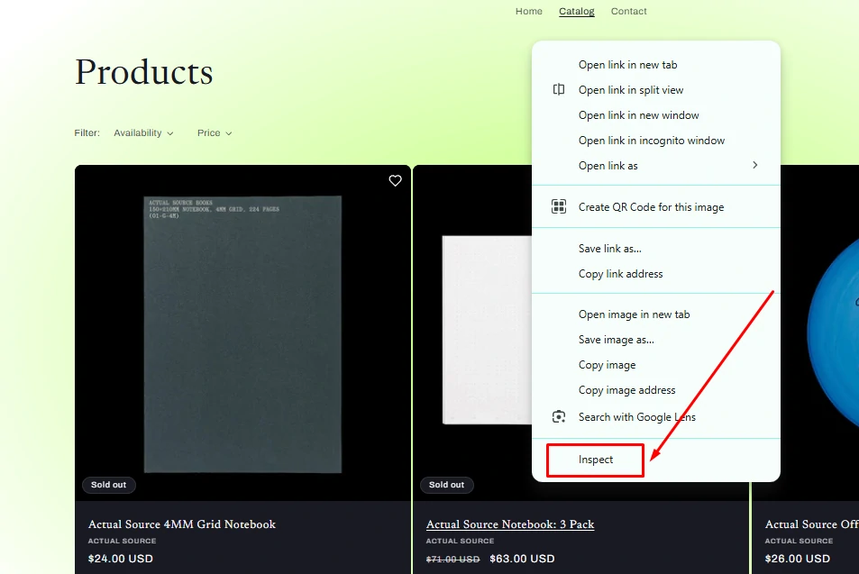 Inspecting a product card for custom wishlist button placement