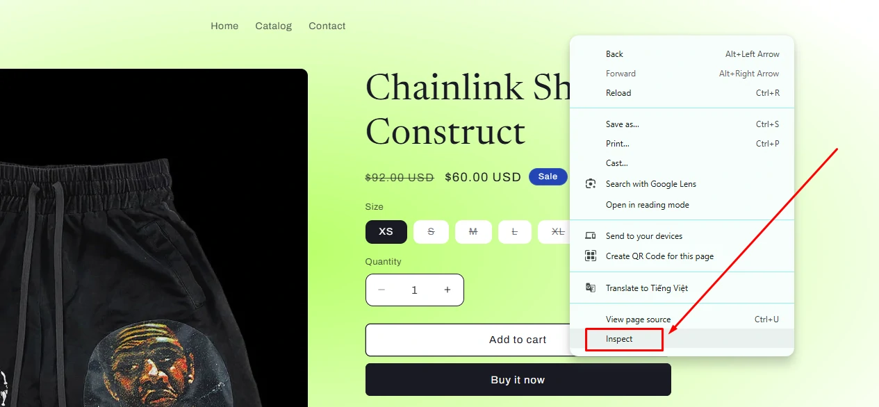 Inspecting a product page for custom wishlist button placement